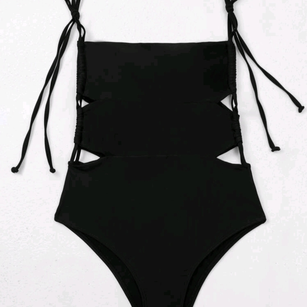 Black Strappy One-Piece Swimsuit